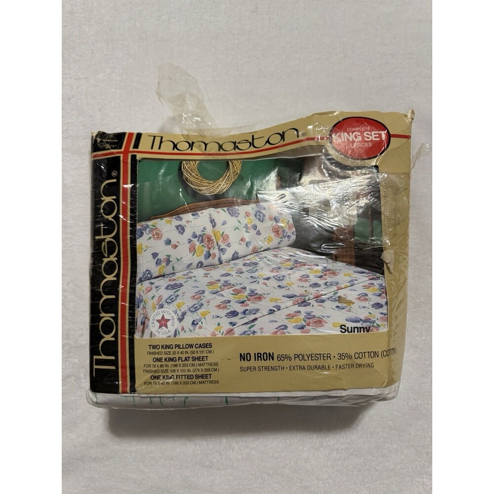 Thomaston Sunny Floral Flowers King Sheet Set 2 Pillow Cases Flat Fitted Vintage
